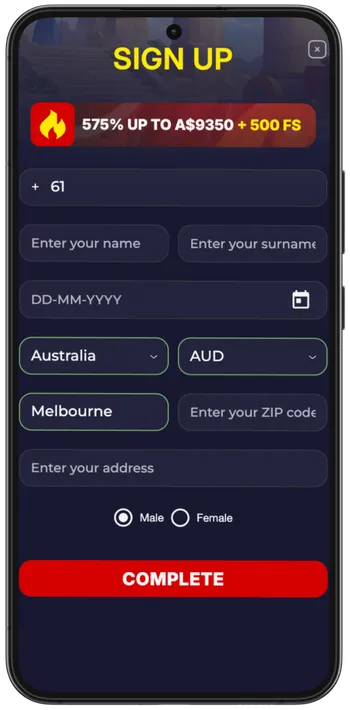 Slota Casino registration step 3 - fill in personal and address details