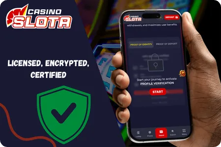 Slota Casino security SSL 256-bit encryption RNG certified Curaçao licence