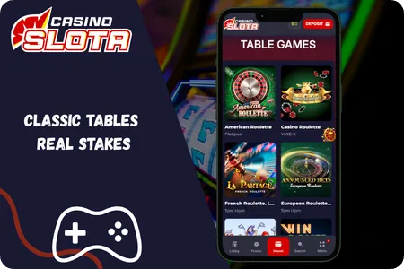 Slota Casino table games - blackjack roulette baccarat poker 500 variants